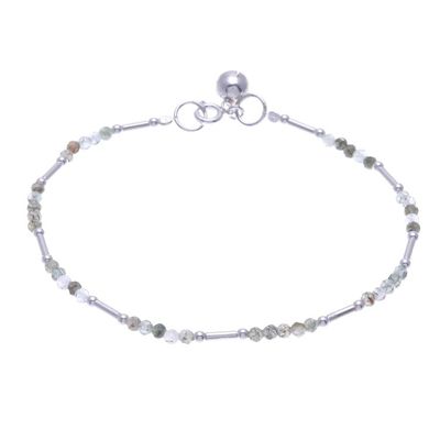 Alternate image for Thai Sterling Silver and Prehnite Beaded Bracelet Softest Voice in Green