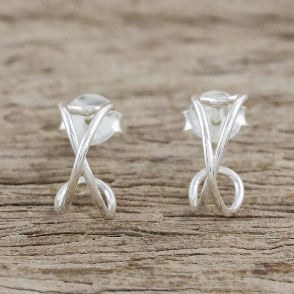 Alternate image for Sterling Silver Twist Half-Hoop Earrings from Thailand Continuum