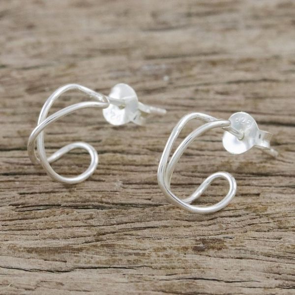 Alternate image for Sterling Silver Twist Half-Hoop Earrings from Thailand Continuum