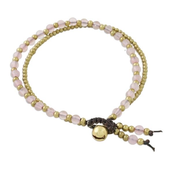 Alternate image for Handmade Rose Quartz Brass Beaded Bracelet with Loop Closure Valley of Roses