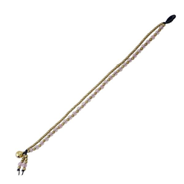 Alternate image for Handmade Rose Quartz Brass Beaded Bracelet with Loop Closure Valley of Roses