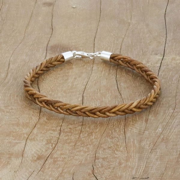 Alternate image for Leather Braided Wristband Bracelet in Copper from Thailand Style and Strength in Copper