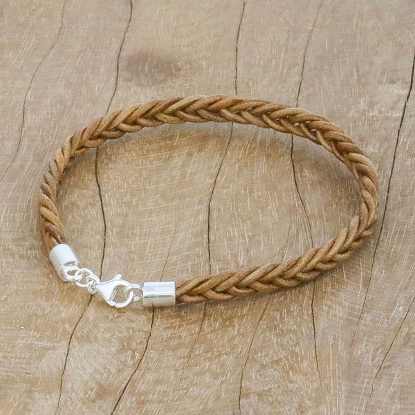 Alternate image for Leather Braided Wristband Bracelet in Copper from Thailand Style and Strength in Copper