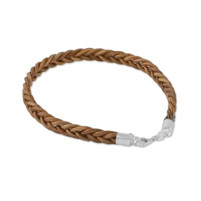 Alternate image for Leather Braided Wristband Bracelet in Copper from Thailand Style and Strength in Copper