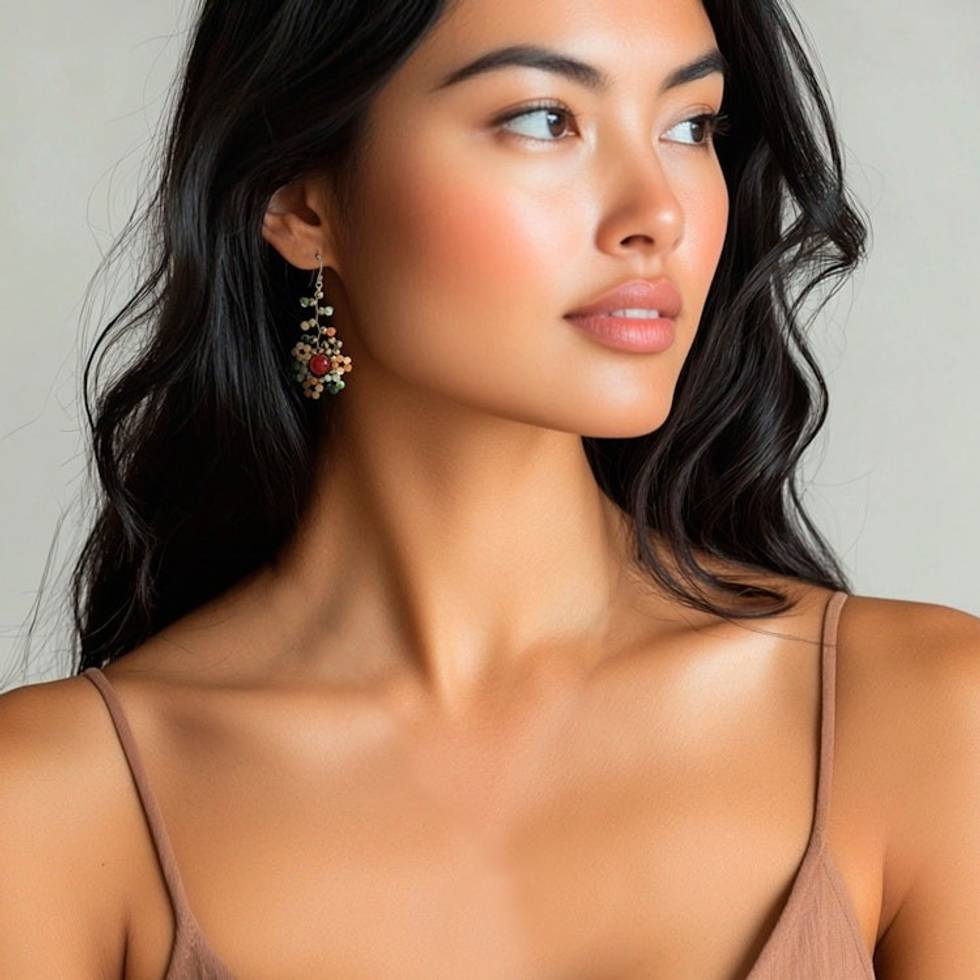 Warm-Toned Multi-Gemstone Beaded Dangle Earrings 'Dawn Atoms'