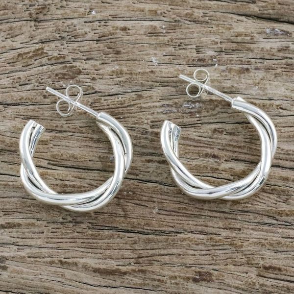 Alternate image for Spiral-Shaped Silver Half-Hoop Earrings from Thailand Spiral Curves
