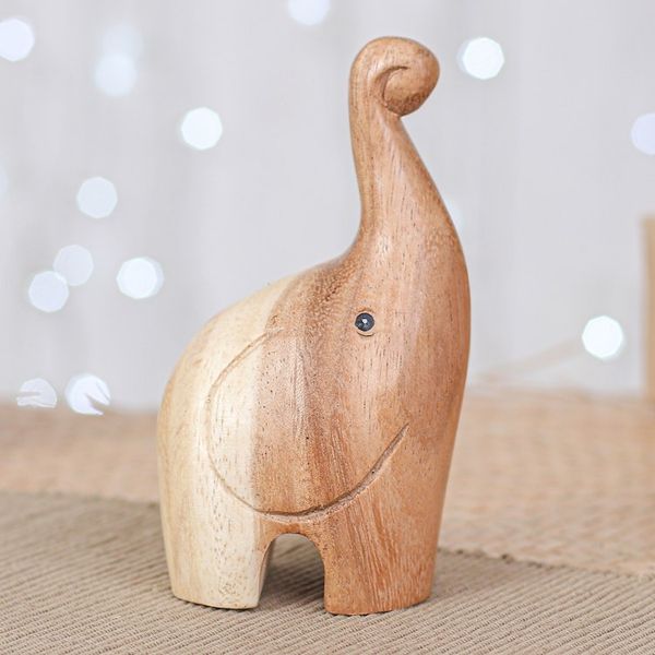 Alternate image for Handmade Happy Baby Elephant Raintree Wood Figurine Tiny Greeting