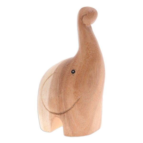 Alternate image for Handmade Happy Baby Elephant Raintree Wood Figurine Tiny Greeting