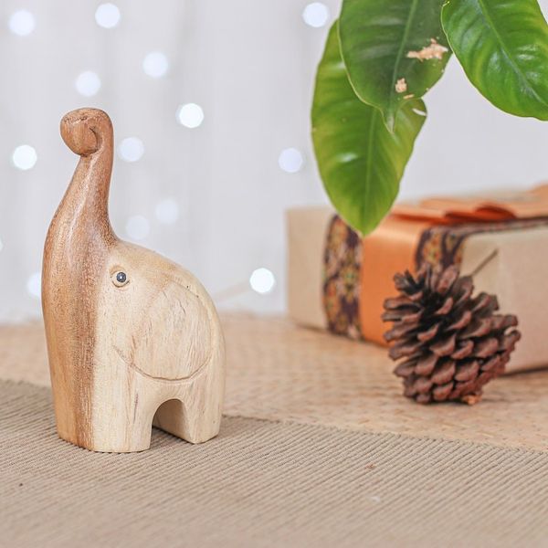 Alternate image for Handmade Happy Baby Elephant Raintree Wood Figurine Tiny Greeting