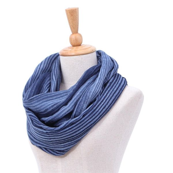 Alternate image for Dark Blue and White 100 Cotton Infinity Scarf from Thailand Foggy Night