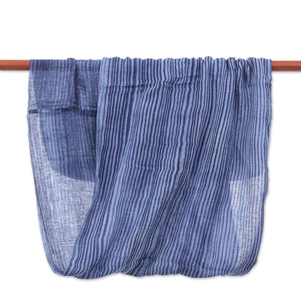 Alternate image for Dark Blue and White 100 Cotton Infinity Scarf from Thailand Foggy Night