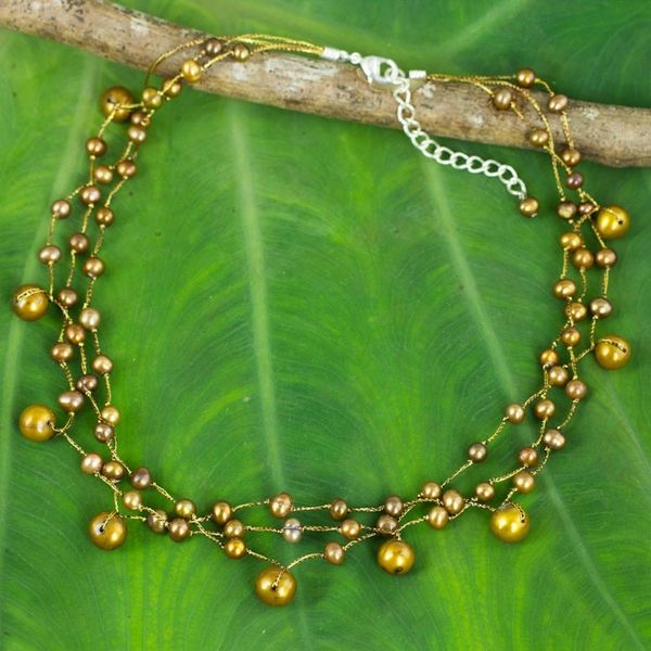 Alternate image for Hand Crafted Pearl Choker Necklace Cinnamon Glow