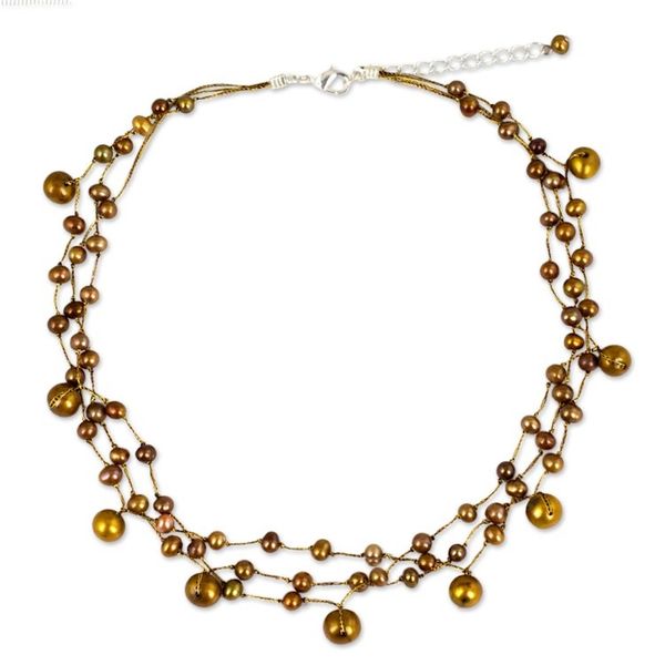 Alternate image for Hand Crafted Pearl Choker Necklace Cinnamon Glow