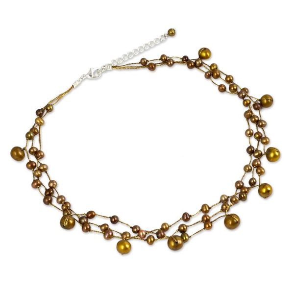 Alternate image for Hand Crafted Pearl Choker Necklace Cinnamon Glow