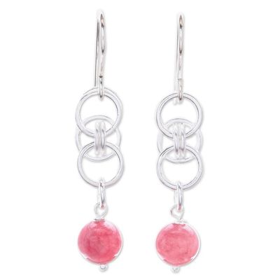 Alternate image for Pink Jade Dangle Earrings with Sterling Silver Rings Ring Mood