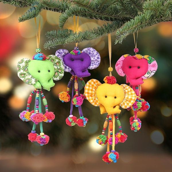 Alternate image for Handcrafted Cotton-Blend Elephant Ornaments Set of 4 Happy Herd