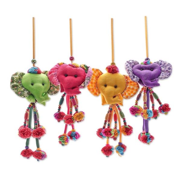 Alternate image for Handcrafted Cotton-Blend Elephant Ornaments Set of 4 Happy Herd