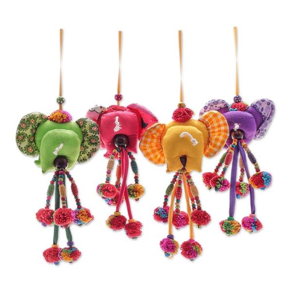 Alternate image for Handcrafted Cotton-Blend Elephant Ornaments Set of 4 Happy Herd