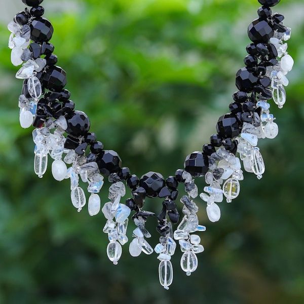 Alternate image for Black and White Multigemstone Beaded Necklace Sparkling Night