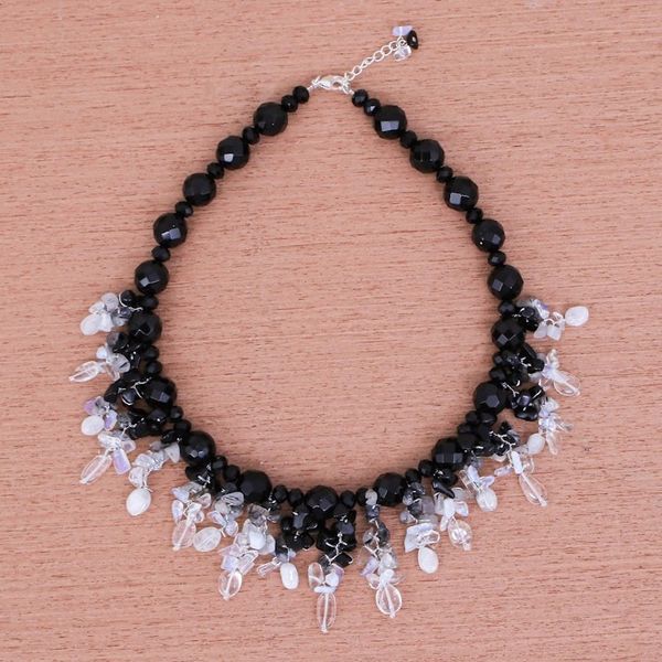 Alternate image for Black and White Multigemstone Beaded Necklace Sparkling Night
