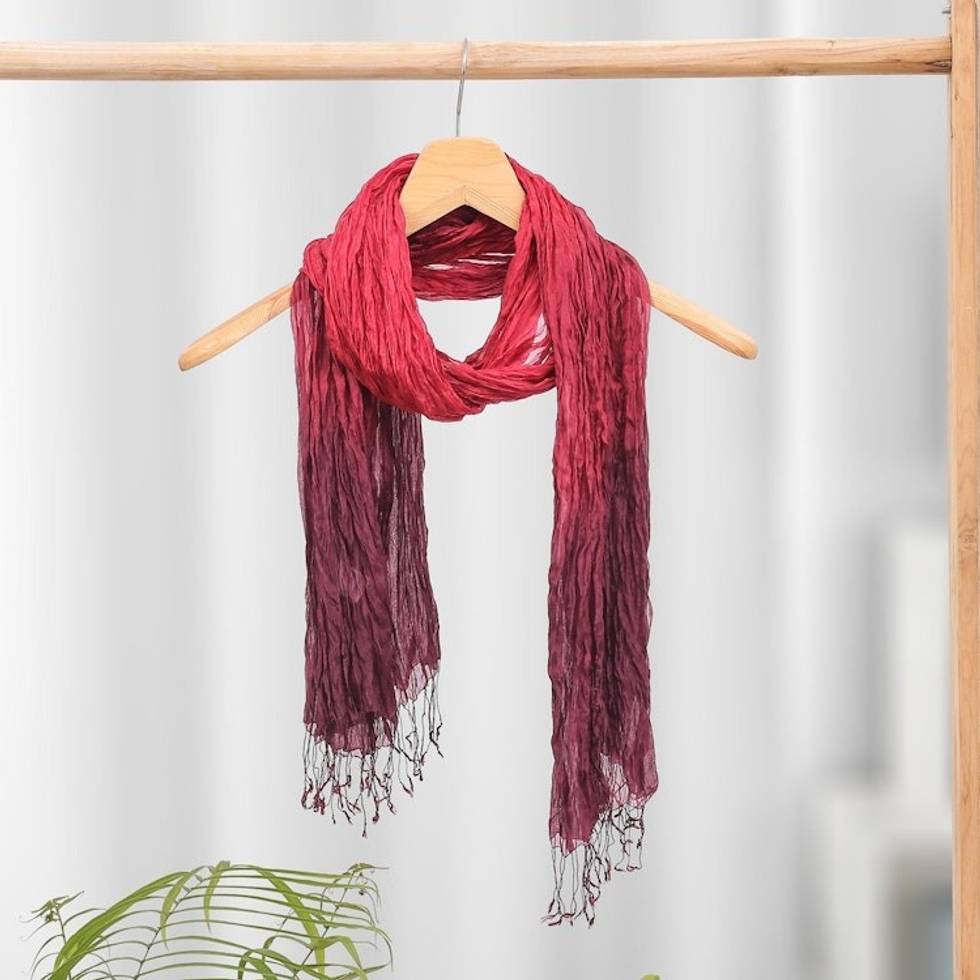 Hand-Dyed Silk Scarf from Thailand 'Passionate Transition'