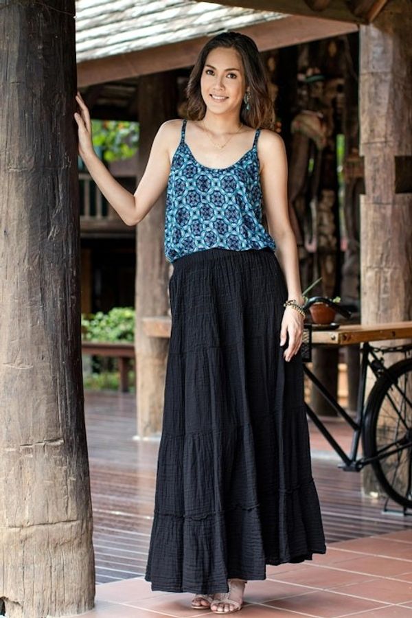 Alternate image for Black Cotton Gauze Skirt from Thailand Simple Vow in Black