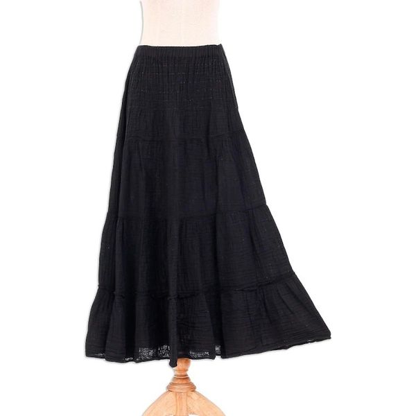 Alternate image for Black Cotton Gauze Skirt from Thailand Simple Vow in Black