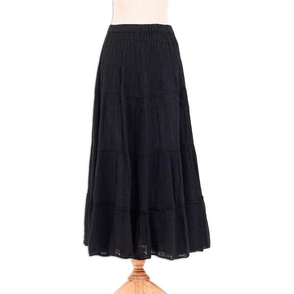 Alternate image for Black Cotton Gauze Skirt from Thailand Simple Vow in Black
