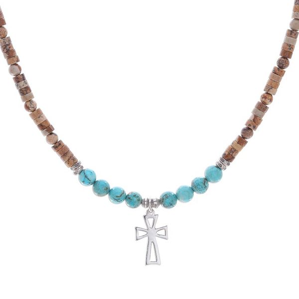 Alternate image for Multi-Gemstone Beaded Cross Pendant Necklace Earthy Cross