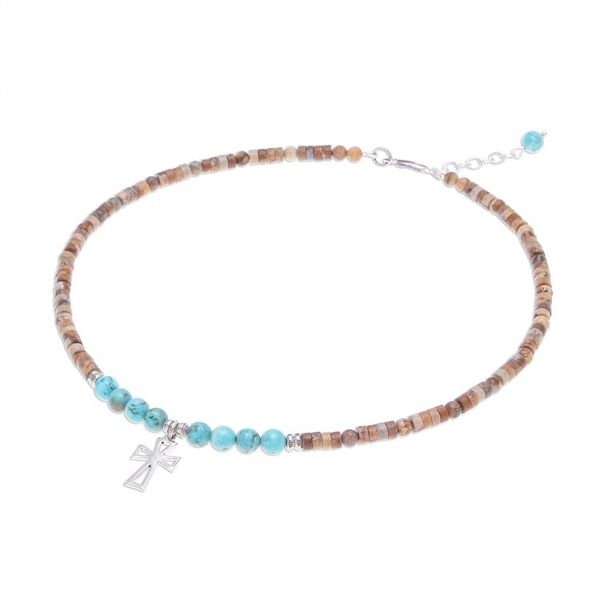 Alternate image for Multi-Gemstone Beaded Cross Pendant Necklace Earthy Cross