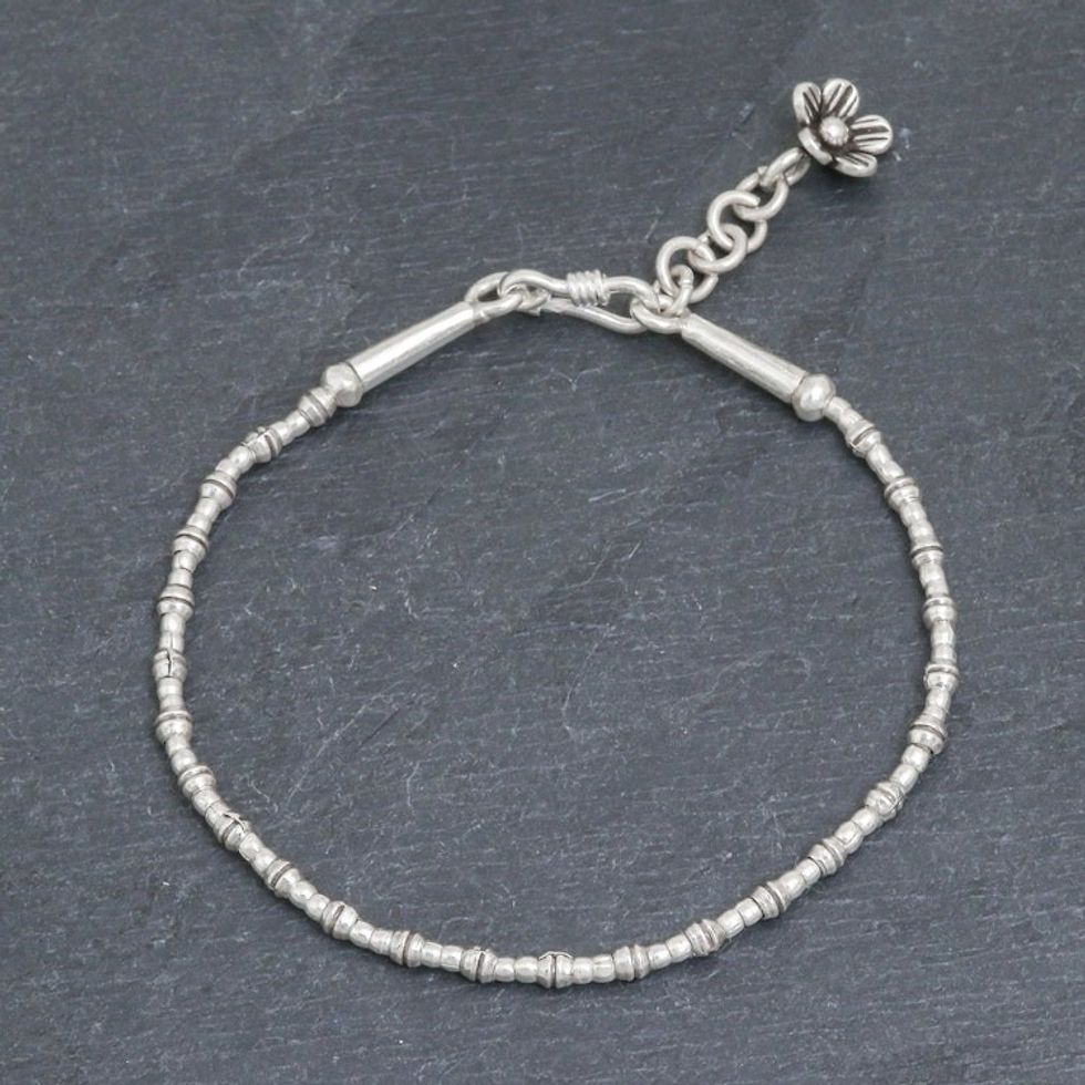 Silver Link Bracelet with Extender Chain from Thailand 'Beauty and Love'