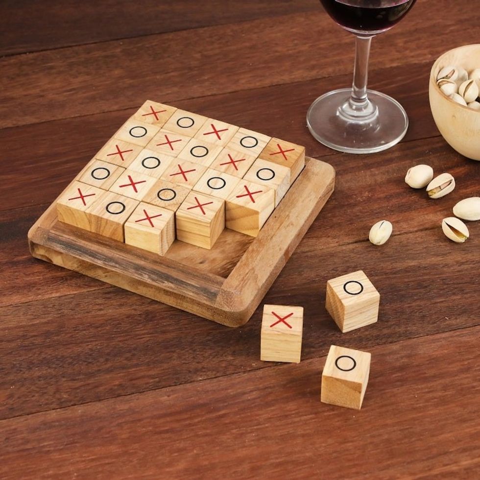 Handcrafted Large Wood Tic-Tac-Toe Board from Thailand 'Extreme Tic-Tac-Toe'