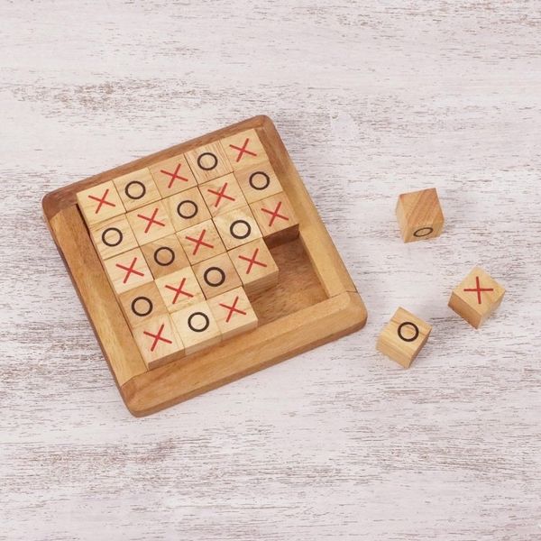 Alternate image for Handcrafted Large Wood Tic-Tac-Toe Board from Thailand Extreme Tic-Tac-Toe
