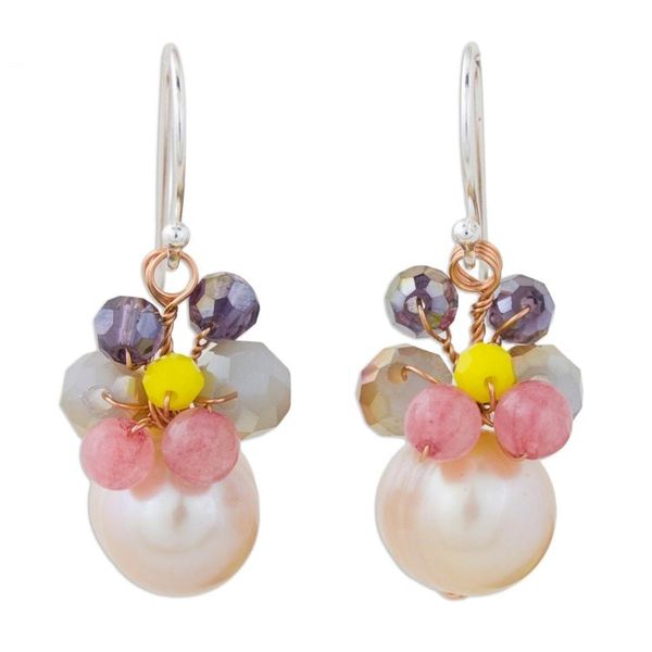 Alternate image for Pink Cultured Pearl Dangle Earrings with Butterfly Motif Butterfly Party in Pink
