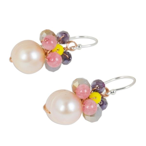 Alternate image for Pink Cultured Pearl Dangle Earrings with Butterfly Motif Butterfly Party in Pink