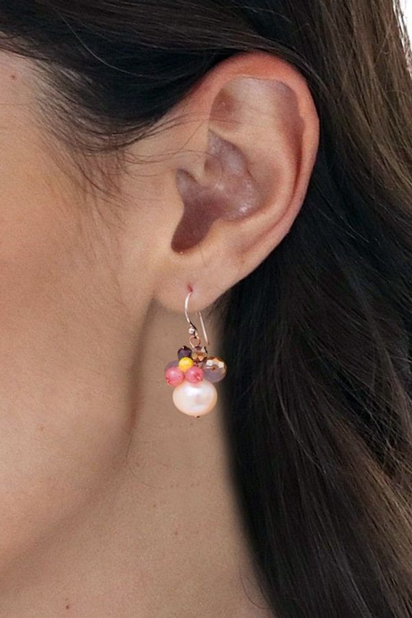 Alternate image for Pink Cultured Pearl Dangle Earrings with Butterfly Motif Butterfly Party in Pink