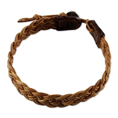Alternate image for Light Brown Leather Braided Bracelet from Thailand Braided Paths in Light Brown