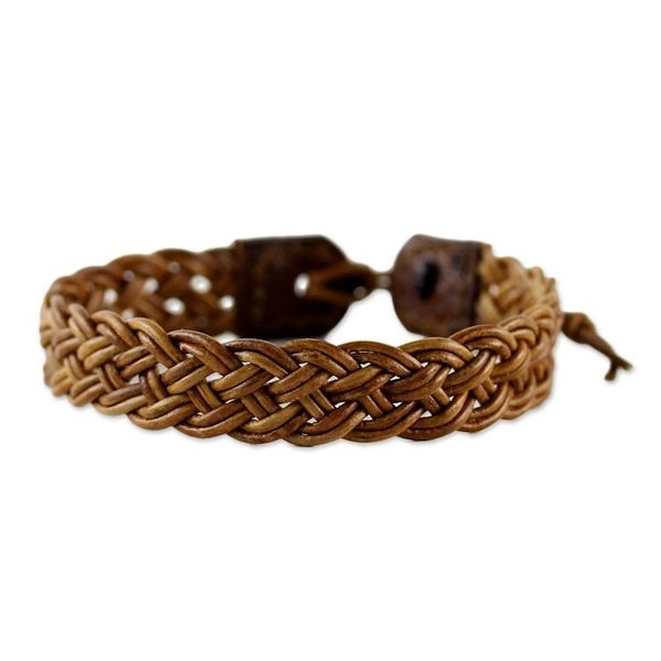 Alternate image for Light Brown Leather Braided Bracelet from Thailand Braided Paths in Light Brown