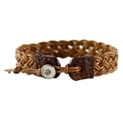 Alternate image for Light Brown Leather Braided Bracelet from Thailand Braided Paths in Light Brown