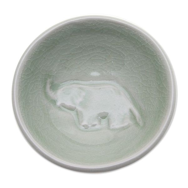 Alternate image for 4 Handmade Celadon Ceramic Elephant Condiment Bowls in Green Gourmet Elephant