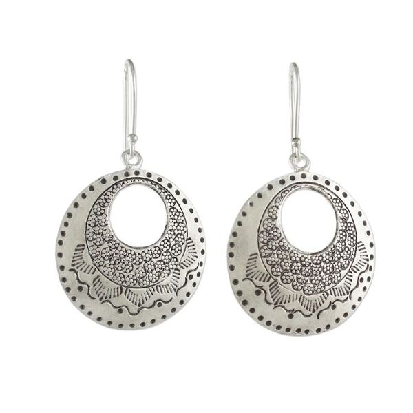 Alternate image for Silver Dangle Earrings with Hill Tribe Motifs Hill Tribe Patterns