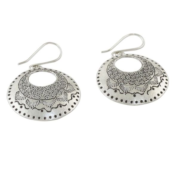 Alternate image for Silver Dangle Earrings with Hill Tribe Motifs Hill Tribe Patterns