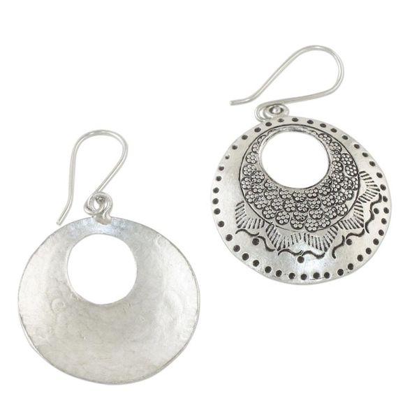 Alternate image for Silver Dangle Earrings with Hill Tribe Motifs Hill Tribe Patterns