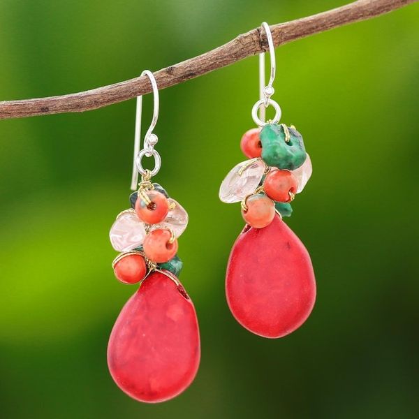 Alternate image for Multi-Gemstone Beaded Dangle Earrings Crafted in Thailand Summer Fire