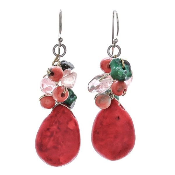 Alternate image for Multi-Gemstone Beaded Dangle Earrings Crafted in Thailand Summer Fire