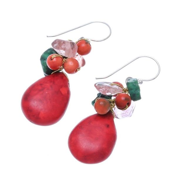 Alternate image for Multi-Gemstone Beaded Dangle Earrings Crafted in Thailand Summer Fire
