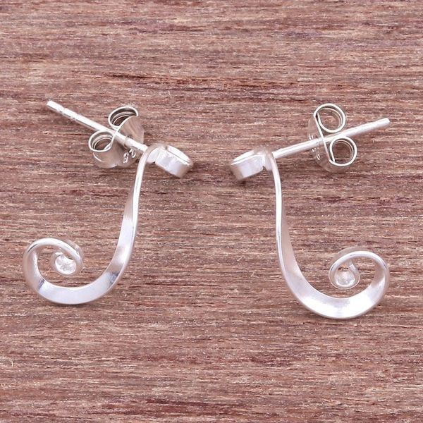 Alternate image for Sterling Silver Ribbon Drop Earrings from Thailand Coiling Ribbons