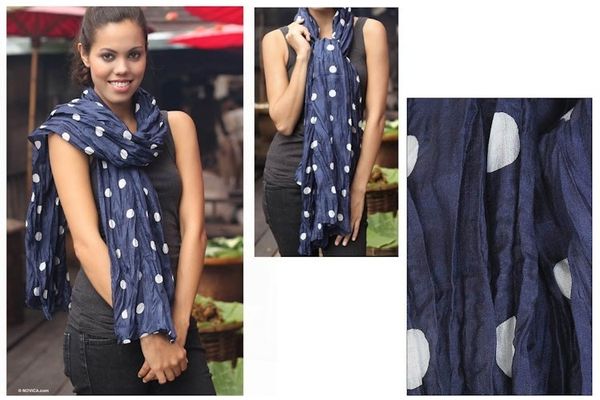 Alternate image for Batik scarf Blue Polka Retro
