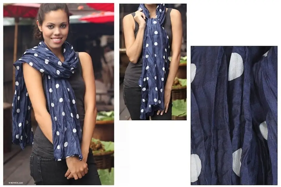 Batik scarf 'Blue Polka Retro'
