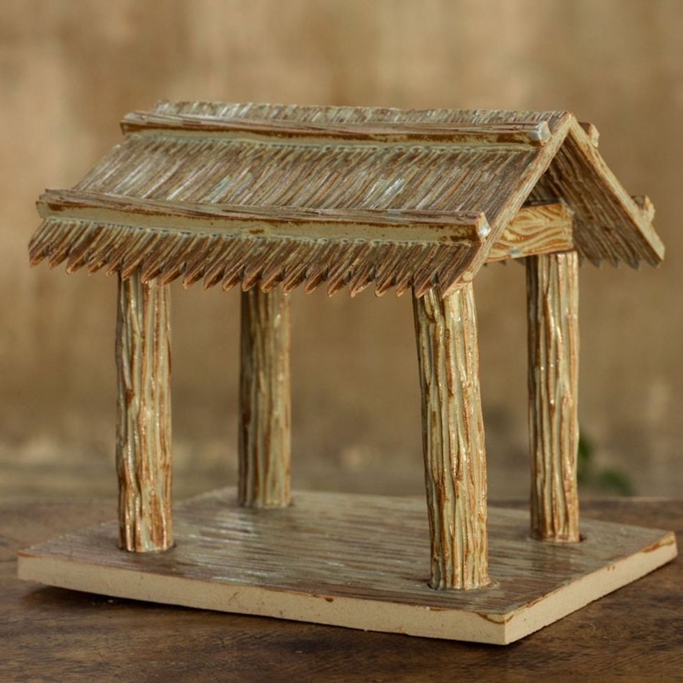 Hand Crafted Celadon Christmas Stable 'Shelter'